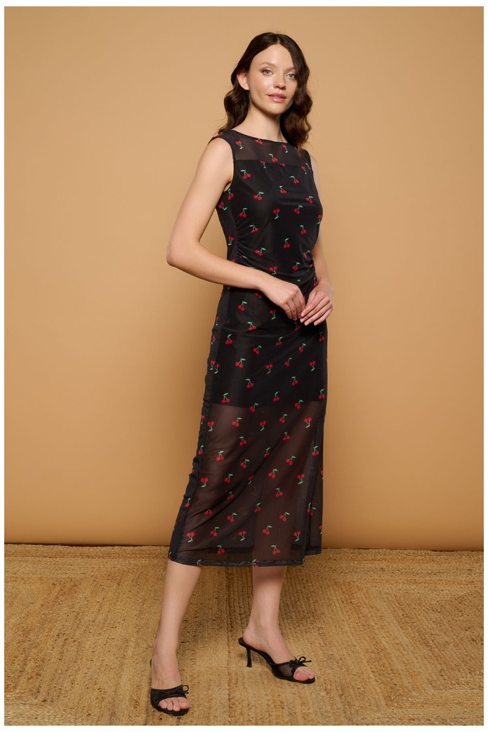 Cherry Dress Minueto – Vestido Midi Negro Estampado Cerezas | FriendsnShop