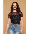 Cherry Top Minueto – Top Negro Transparente Estampado Cerezas | FriendsnShop
