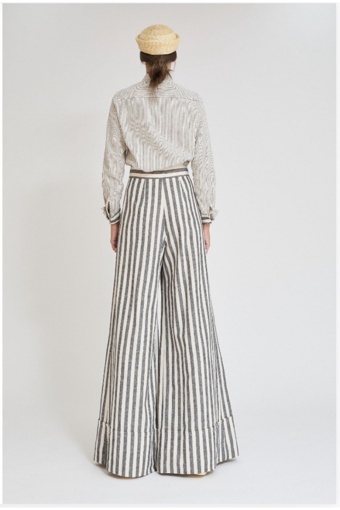 Pantalón Samuray Rayas Gris y Blanco – Palazzo Algodón Lino | Zaitegui