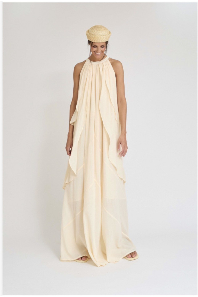 Vestido Urumea Crudo Zaitegui – Vestido Halter Largo Algodón SS26