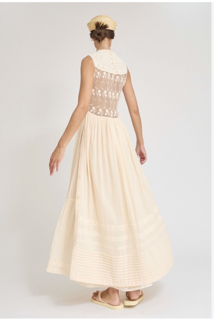 Vestido Ego Crudo Zaitegui – Vestido Largo con Puntilla y Lorzas SS26