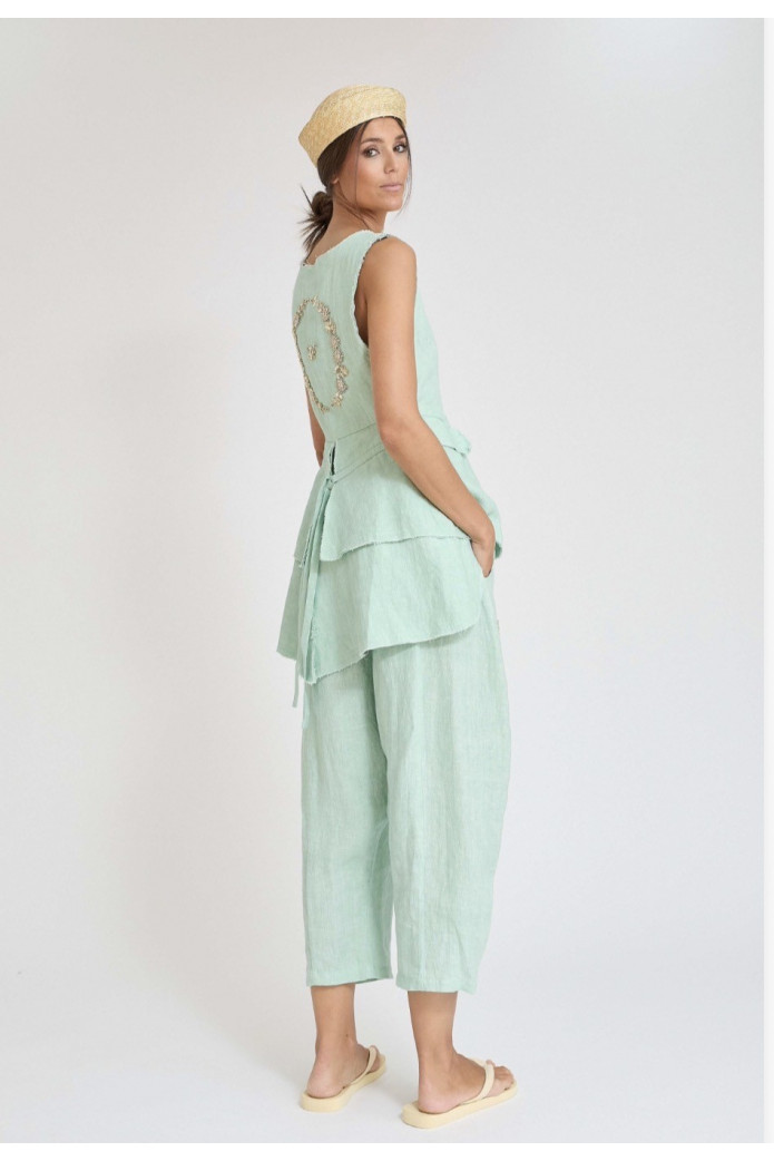 Chaleco Barbadun Verde Zaitegui – Chaleco de Lino Bordado SS26