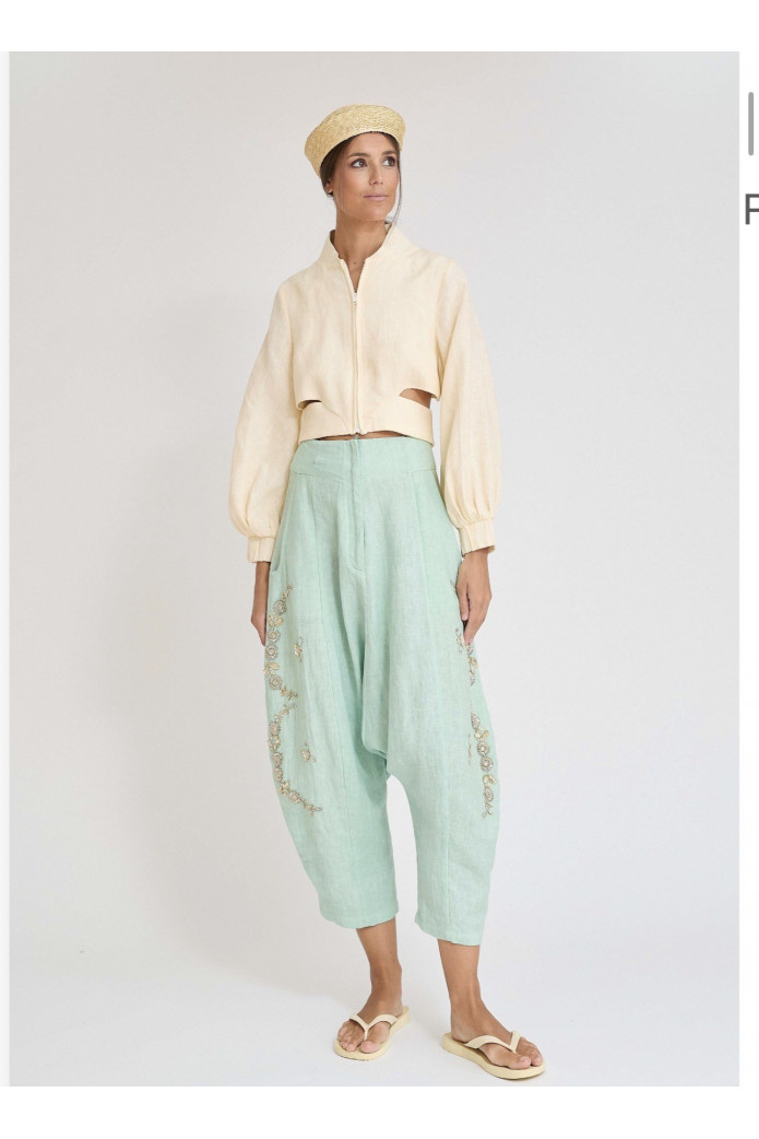Pantalón Gibéis Verde Zaitegui – Pantalón Baggy de Lino Bordado SS26